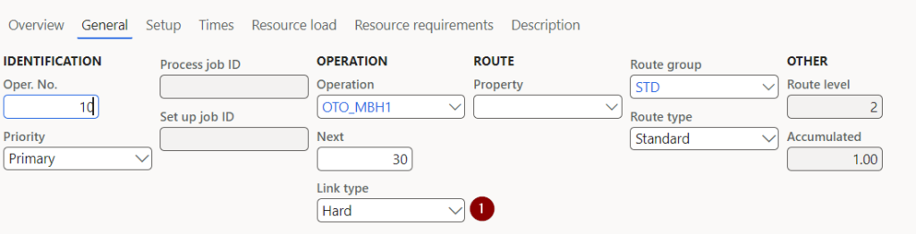 LINK TYPE ON ROUTE DETAILS D365